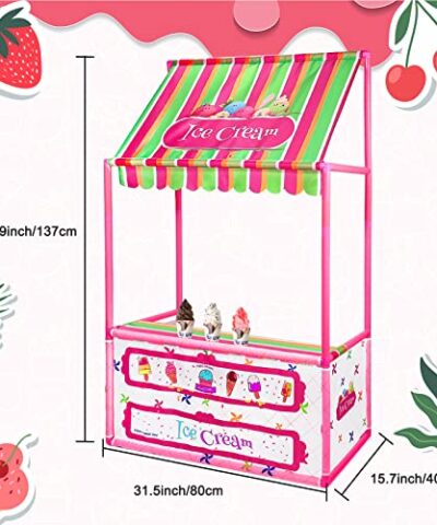 Karsspor Ice Cream Play Store Ice Cream Cart with 3 PCS Pretend Ice Cream Kids Playhouse Indoor Outdoor Great for Girls and Boys Ages 3 0 0