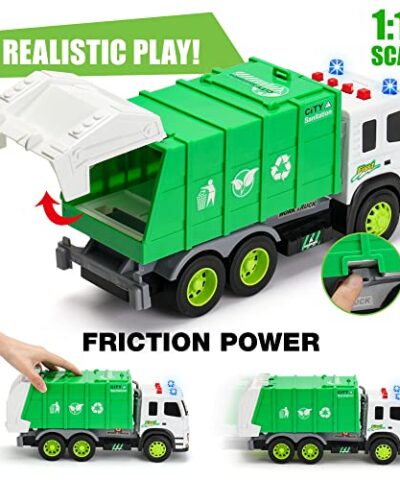 MOBIUS Toys Garbage Truck Friction Powered 112 Scale Large Size Truck w Sounds Lights Loader 4 Trash Cans for Learning Waste Management Recycling Toy for Toddlers Boys Girls 3 4 5 Years Old 0 0