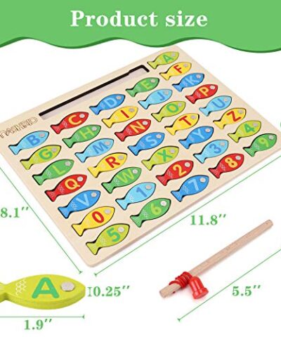 Magnetic Wooden Fishing Game Toy for Toddlers Alphabet Fish Catching Counting Games Puzzle with Numbers and Letters Preschool Learning ABC and Math Educational Toys for 3 4 5 Years Old Girl Boy Kids 0 2