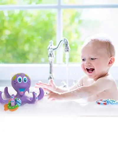 Nuby Floating Purple Octopus with 3 Hoopla Rings Interactive Bath Toy 0 0
