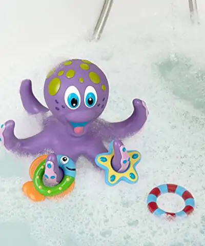 Nuby Floating Purple Octopus with 3 Hoopla Rings Interactive Bath Toy 0 2