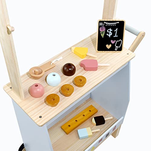 PairPear Wooden Ice Cream Cart for Kids Play Dessert and Food Truck Toys Gift for Boys and Girls 3 Years and up 0 2