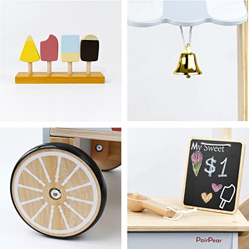 PairPear Wooden Ice Cream Cart for Kids Play Dessert and Food Truck Toys Gift for Boys and Girls 3 Years and up 0 3