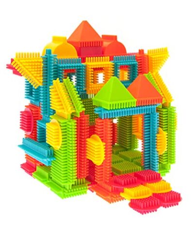 PicassoTiles PTB120 120pc Bristle Lock Tiles Toy Construction Building Blocks STEM Learning Playset Educational Kit for Child Brain Development Preschool Kindergarten Kids Boy Girl Children Age 3 0