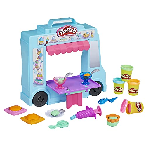 Pretend Play Toy for Kids 3+, Play-Doh Ice Cream Truck Playset with 20 Tools, 5 Colors
