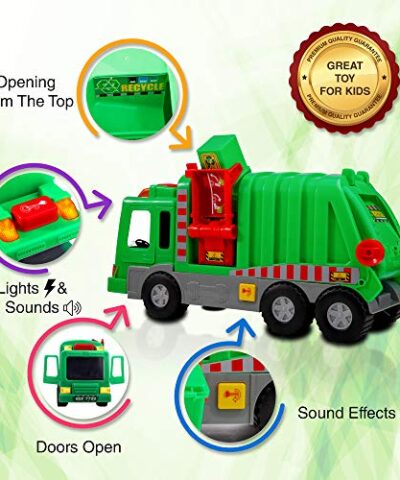 Playkidz Kids 15 Garbage Truck Toy with Lights Sounds and Manual Trash Lid Interactive Early Learning Play for Kids Indoor and Outdoor Safe Heavy Duty Plastic 0 0