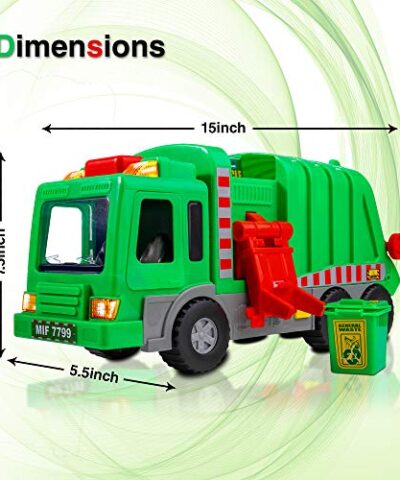 Playkidz Kids 15 Garbage Truck Toy with Lights Sounds and Manual Trash Lid Interactive Early Learning Play for Kids Indoor and Outdoor Safe Heavy Duty Plastic 0 2