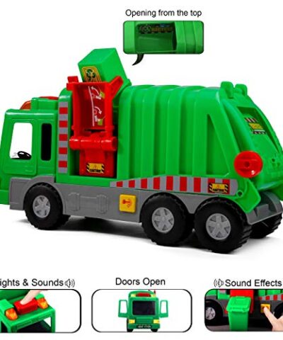 Playkidz Kids 15 Garbage Truck Toy with Lights Sounds and Manual Trash Lid Interactive Early Learning Play for Kids Indoor and Outdoor Safe Heavy Duty Plastic 0 3