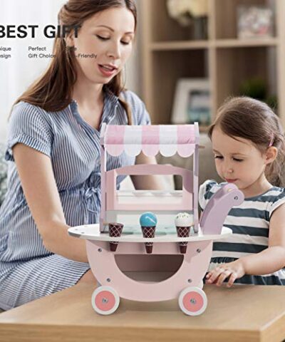 ROBUD Wooden Ice Cream Cart Toys for Kids Toddlers Pretend Play Food Truck Gift for Girls and Boys 3 Years Up 0 2