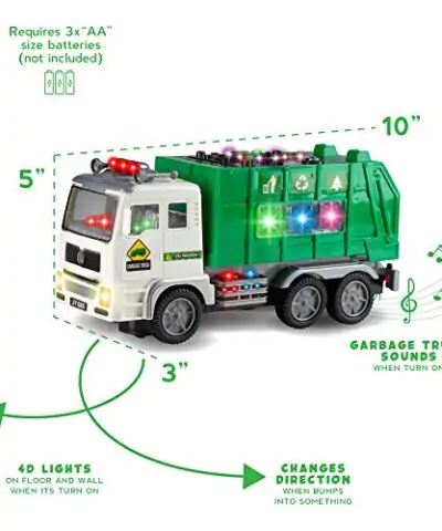 Toy Garbage Truck for Kids with 4D Lights and Sounds Battery Operated Automatic Bump Go Car Sanitation Truck Stickers 0 1