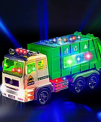Toy Garbage Truck for Kids with 4D Lights and Sounds Battery Operated Automatic Bump Go Car Sanitation Truck Stickers 0