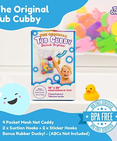 Tub Cubby Baby Bath Toy Storage for Bath Tub Toys 14 x 20 Hanging Mesh Toy Holder with Suction Adhesive Hooks Bath Toy Organizer for Tub Toys for Toddlers 1 3 Years Bathtub Toy Holder 0 0