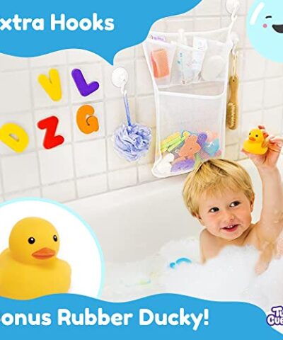Tub Cubby Baby Bath Toy Storage for Bath Tub Toys 14 x 20 Hanging Mesh Toy Holder with Suction Adhesive Hooks Bath Toy Organizer for Tub Toys for Toddlers 1 3 Years Bathtub Toy Holder 0 1