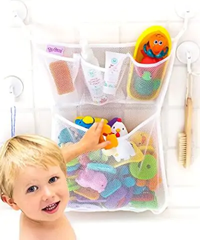 Tub Cubby Baby Bath Toy Storage for Bath Tub Toys 14 x 20 Hanging Mesh Toy Holder with Suction Adhesive Hooks Bath Toy Organizer for Tub Toys for Toddlers 1 3 Years Bathtub Toy Holder 0