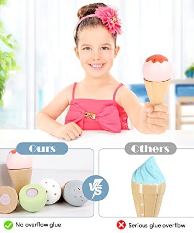 WHOHOLL Ice Cream Toy Wooden Ice Cream Set Play Ice Cream Set for Kids Ice Cream Playset for Kids Ice Cream Cart Toy for Toddlers Wooden Montessori Popsicle Toy for Girls Boys with Menu 0 2