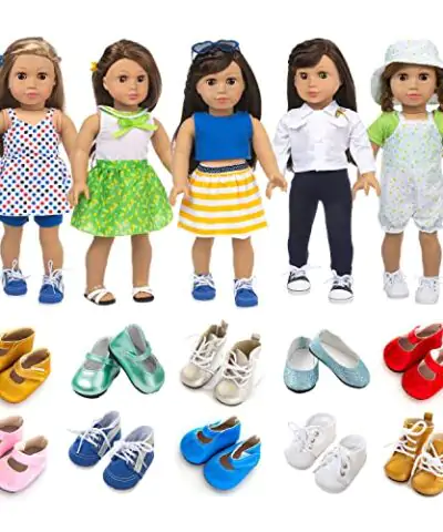 XFEYUE 18 Inch Doll Clothes and Accessories 5 Sets Doll Clothes Dress Outfits 2 Random Style Shoes for 18 Inch Girl Doll Clothes 0