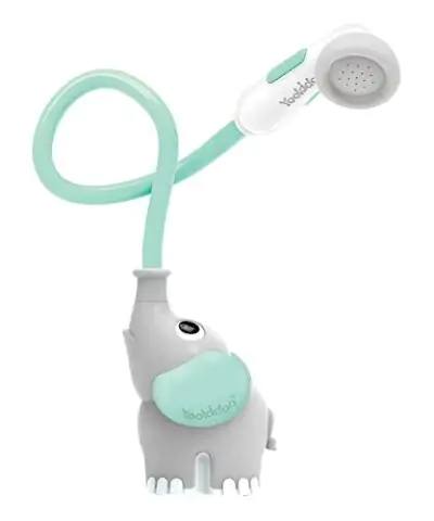 Yookidoo Baby Bath Shower Head Elephant Water Pump with Trunk Spout Rinser Control Water Flow from 2 Elephant Trunk Knobs for Maximum Fun in Tub or Sink for Newborn Babies Turquoise 0