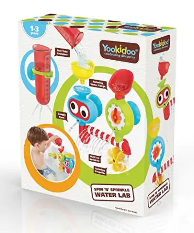 Yookidoo Baby Bath Toy Spin N Sprinkle Water Lab Spinning Gear and Googly Eyes for Toddler or Baby Bath Time Sensory Development Attaches to Any Size Tub Wall 1 3 Years 0 2