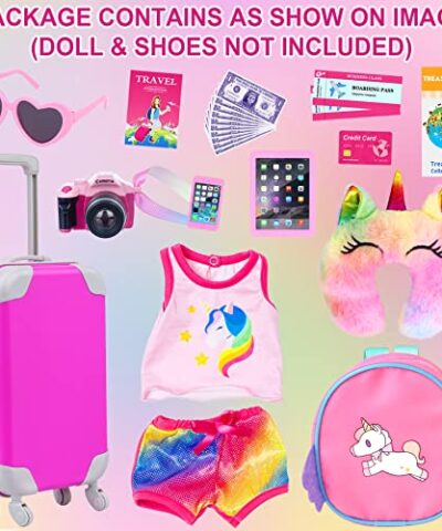 ZITA ELEMENT 24 Pcs 18 Inch Girl Doll Accessories Clothes and Suitcase Set Including 18 Inch Doll Clothes Suitcase Backpack and Other Travel Set 0 0