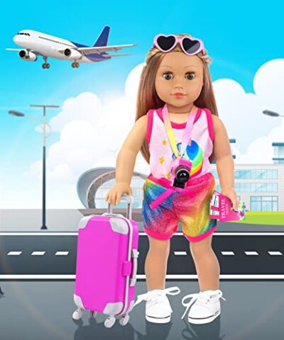 ZITA ELEMENT 24 Pcs 18 Inch Girl Doll Accessories Clothes and Suitcase Set Including 18 Inch Doll Clothes Suitcase Backpack and Other Travel Set 0 3