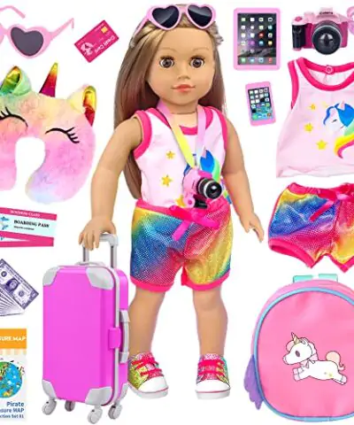 ZITA ELEMENT 24 Pcs 18 Inch Girl Doll Accessories Clothes and Suitcase Set Including 18 Inch Doll Clothes Suitcase Backpack and Other Travel Set 0
