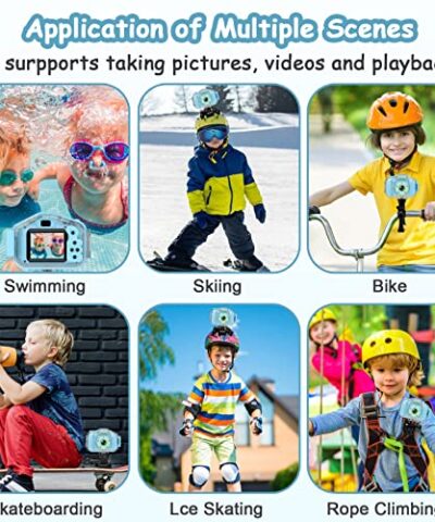 Agoigo Kids Waterproof Camera Toys for 3 12 Year Old Boys Girls Christmas Birthday Gifts Underwater Sports HD Children Digital Action Camera 2 Inch Screen with 32GB Card Blue 0 2