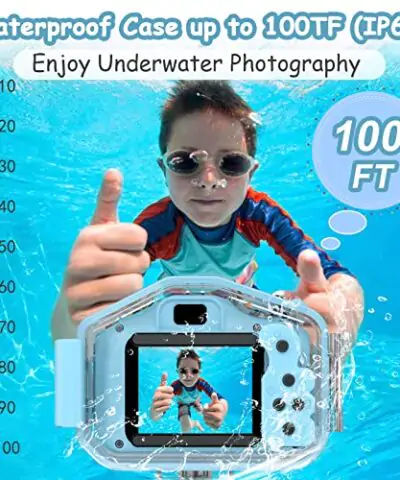 Agoigo Kids Waterproof Camera Toys for 3 12 Year Old Boys Girls Christmas Birthday Gifts Underwater Sports HD Children Digital Action Camera 2 Inch Screen with 32GB Card Blue 0 3