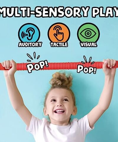 BUNMO Pop Tubes Large 4pk Hours of Fun for Kids Imaginative Play Stimulating Creative Learning Toddler Sensory Toys Tons of Ways to Play Connect Stretch Twist Pop 0 0