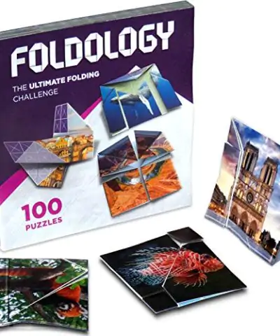 FOLDOLOGY The Origami Puzzle Game Hands On Brain Teasers for Tweens Teens Adults Stocking Stuffers Fold The Paper to Complete The Picture 100 Challenges Ages 10 0