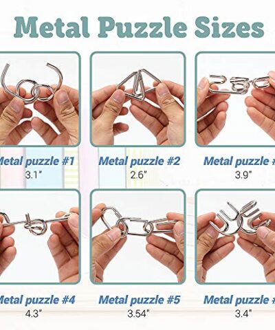 LESONG Brain Teasers Metal and Wooden Puzzles for Kids and Adults 9 Pack Mind IQ and Logic Test and Handheld Disentanglement Games 3D Coil Cast Wire Chain and Durable Wood Educational Toys 0 1