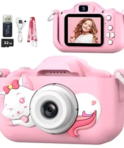 Mgaolo Kids Camera Toys for 3 12 Years Old Boys Girls ChildrenPortable Child Digital Video Camera with Silicone Cover Christmas Birthday Gifts for Toddler Age 3 4 5 6 7 8 9 Cat Pink Setup configuratio 0