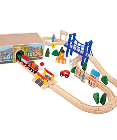 Orbrium Toys 52 Pcs Deluxe Wooden Train Set with Dual use Storage BoxTunnel Compatible with Thomas Wooden Railway Brio Chuggington 0 0
