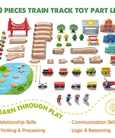 Tiny Land Train Set 110pcs Wooden Train Set Toy Train for Boys Girls with Wooden Train Track Wooden Toys for 3 7 Years Old Toddlers Kids Railway Set 0 1