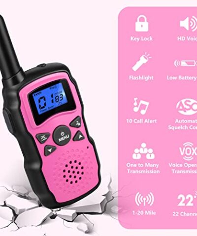 Wishouse Walkie Talkies for Kids Rechargeable with USB Charger 6000mAh BatteryOutdoor Camping Games with Flashlight LanyardToys for GirlsHalloween Xmas Birthday Gift for Children 2 Pack Pink Purple 0 1