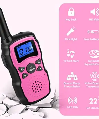 Wishouse Walkie Talkies for Kids Rechargeable with USB Charger 6000mAh BatteryOutdoor Camping Games with Flashlight LanyardToys for GirlsHalloween Xmas Birthday Gift for Children 2 Pack Pink Purple 0 1