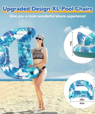 KEUCL Pool Floats 3 Pack Inflatable Pool Float Chairs with Cupholders Handles Pool Floats Adult Kids Perfect for Pool Lake Rivers Pool Toys Party Relaxing Inflatable Chair for Swimming Pool 0 2